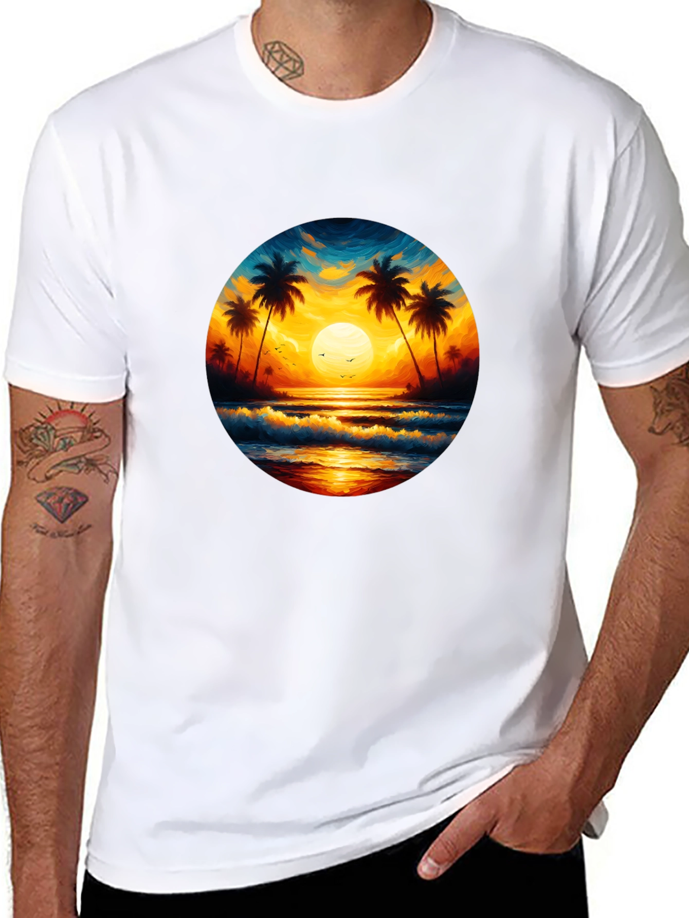 Tropical Sunset Beach Graphic Tee