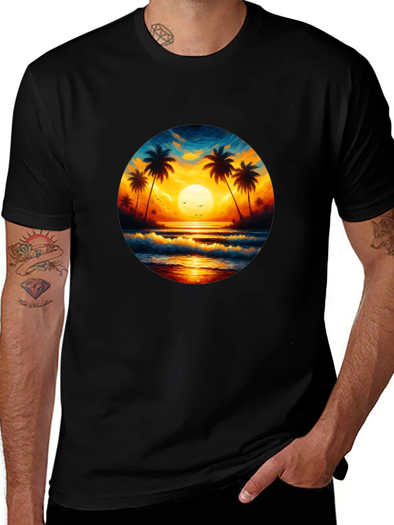 Tropical Sunset Beach Graphic Tee