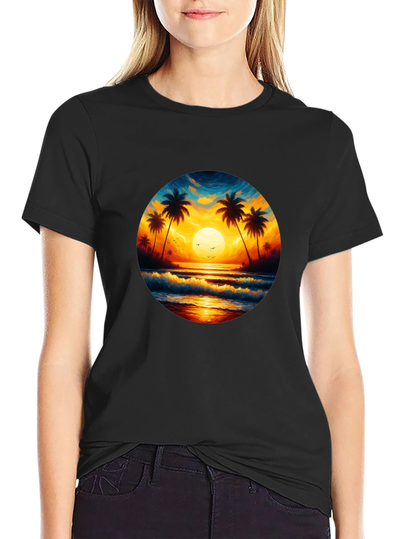 Tropical Sunset Beach Graphic Tee