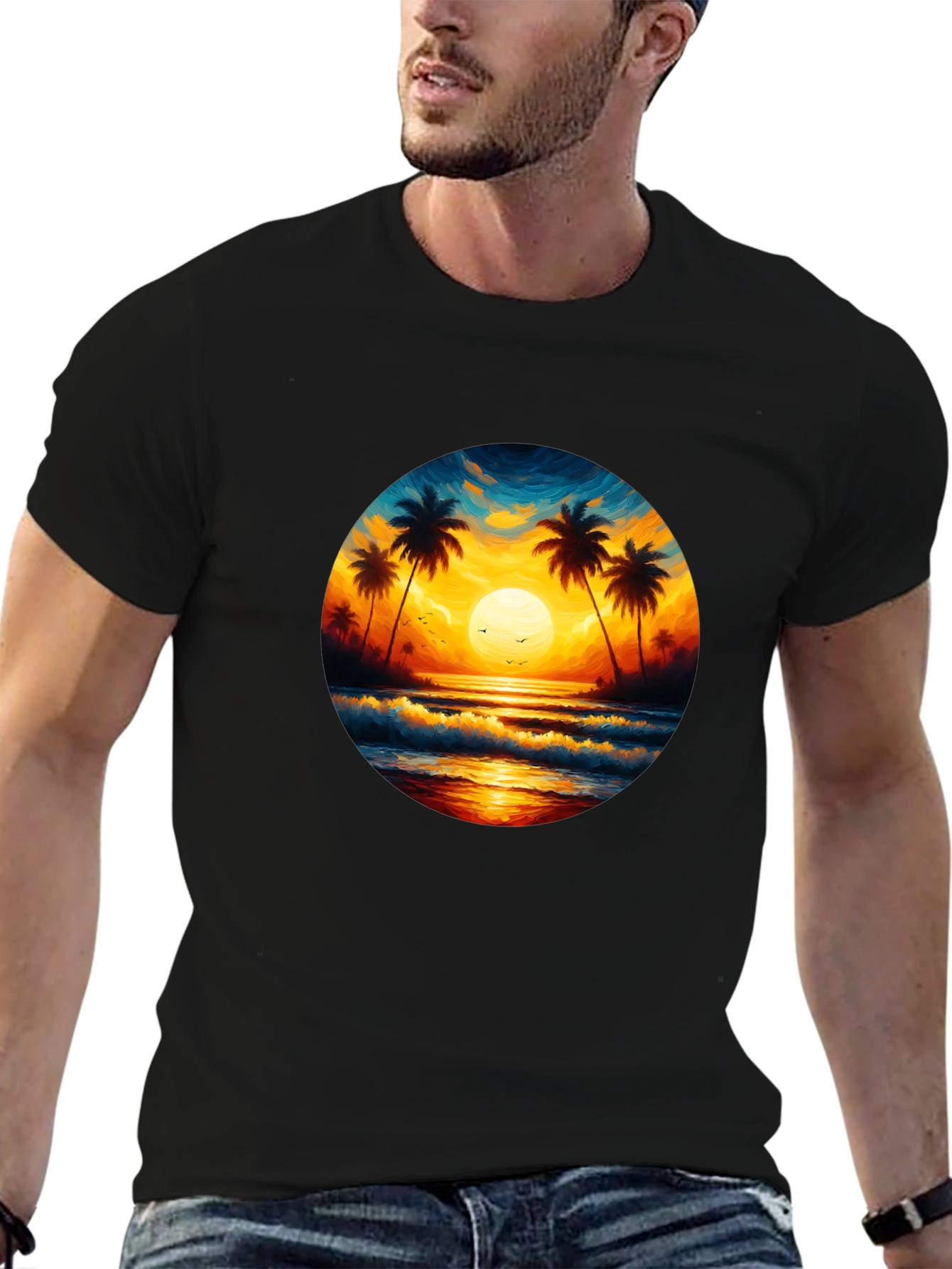 Tropical Sunset Beach Graphic Tee
