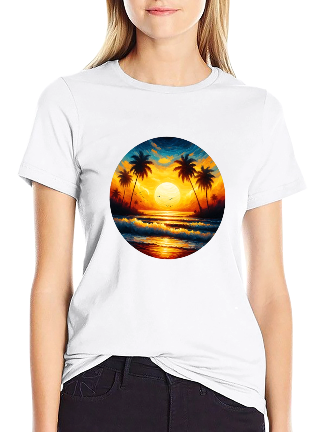 Tropical Sunset Beach Graphic Tee