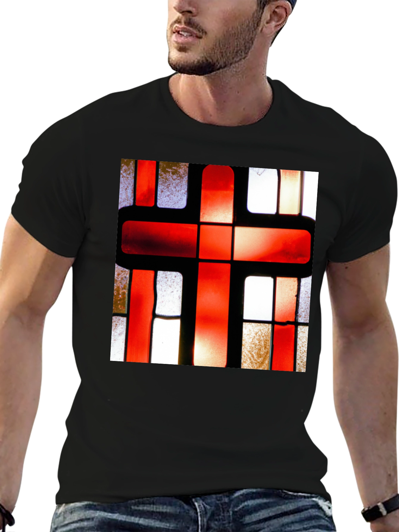 Red Cross Stained Glass Graphic T-Shirt