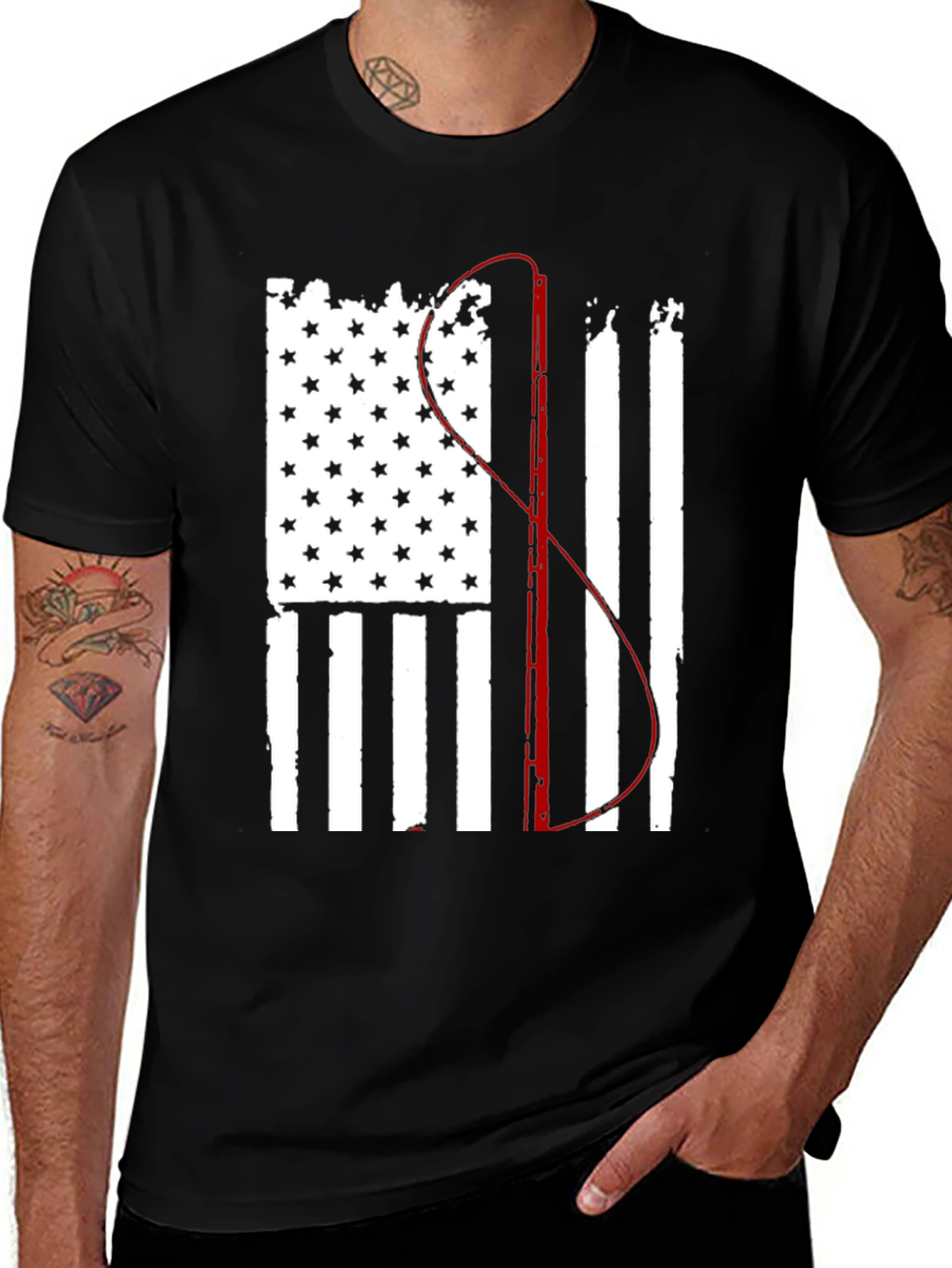 Fishing Flag Graphic Tee - Patriotic Angler
