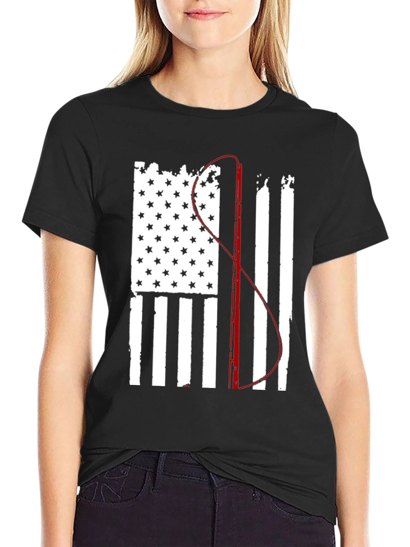 Fishing Flag Graphic Tee - Patriotic Angler
