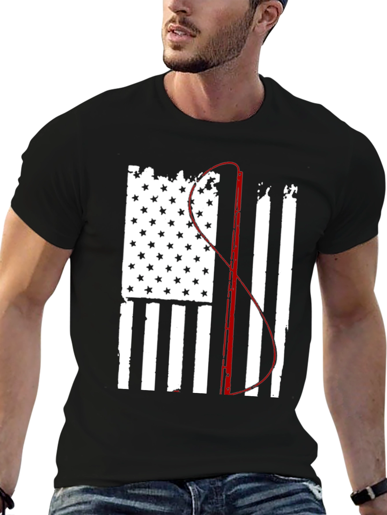Fishing Flag Graphic Tee - Patriotic Angler