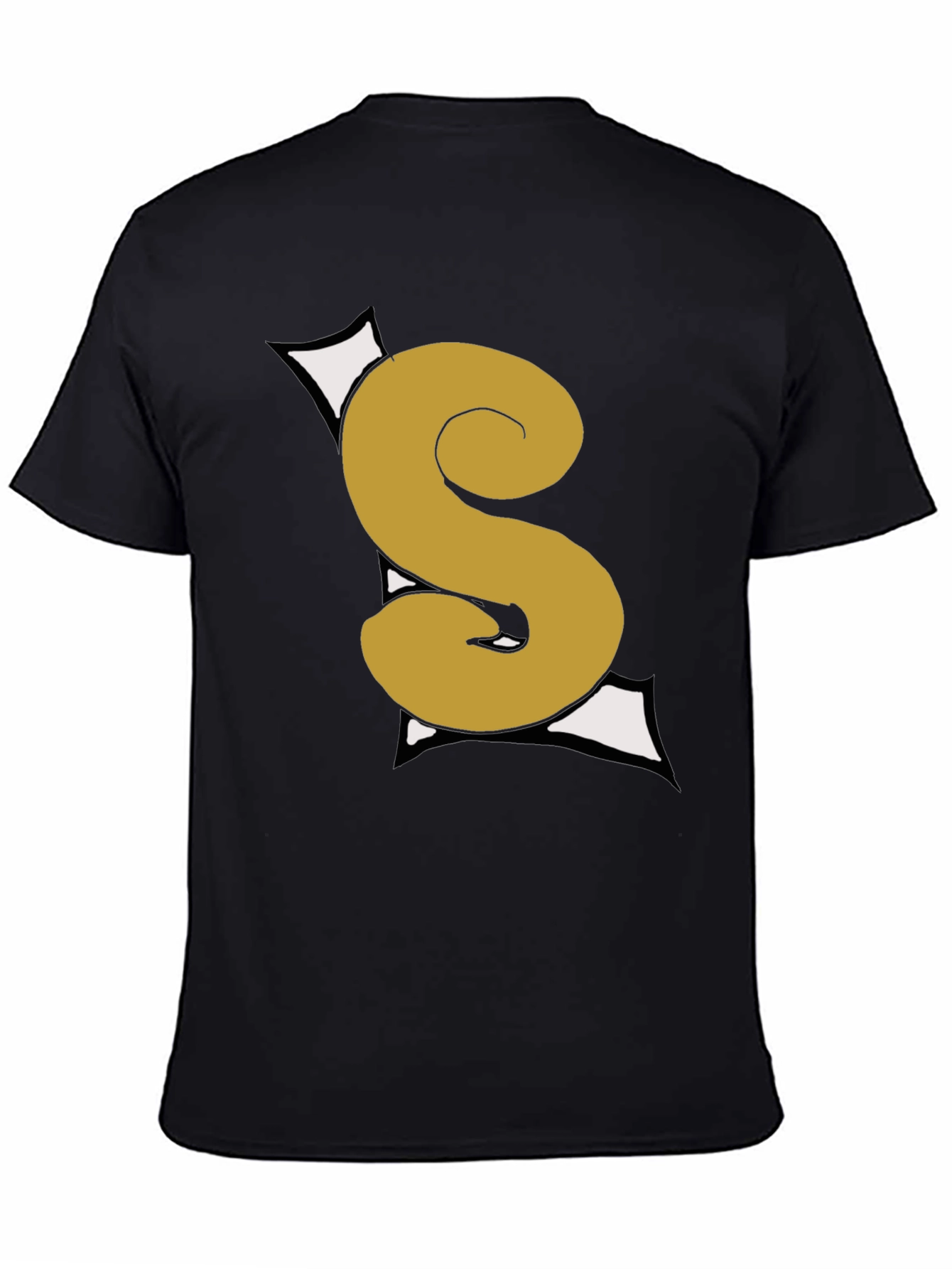 Graphic Black T-Shirt with Gold S Letter