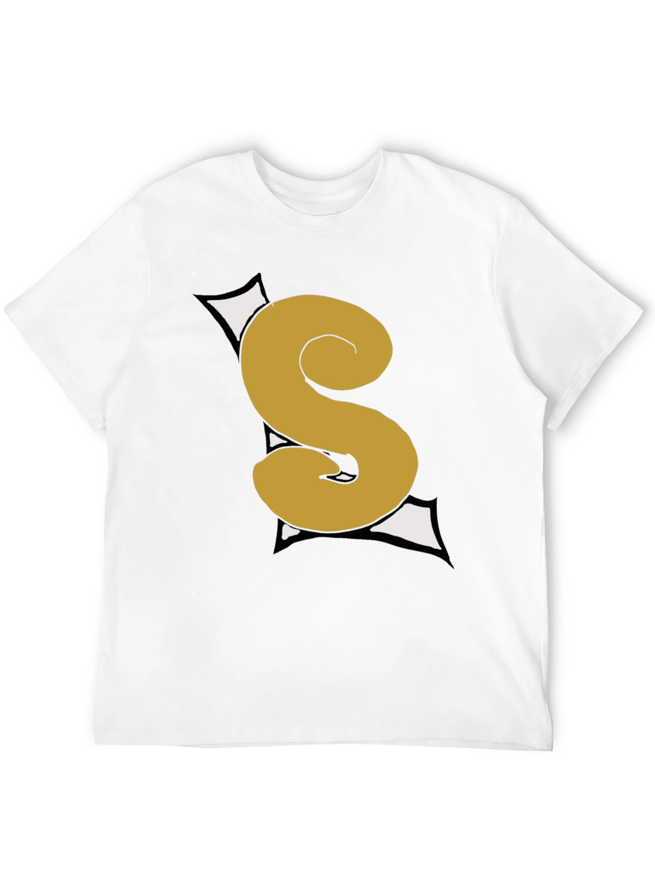 Graphic Black T-Shirt with Gold S Letter