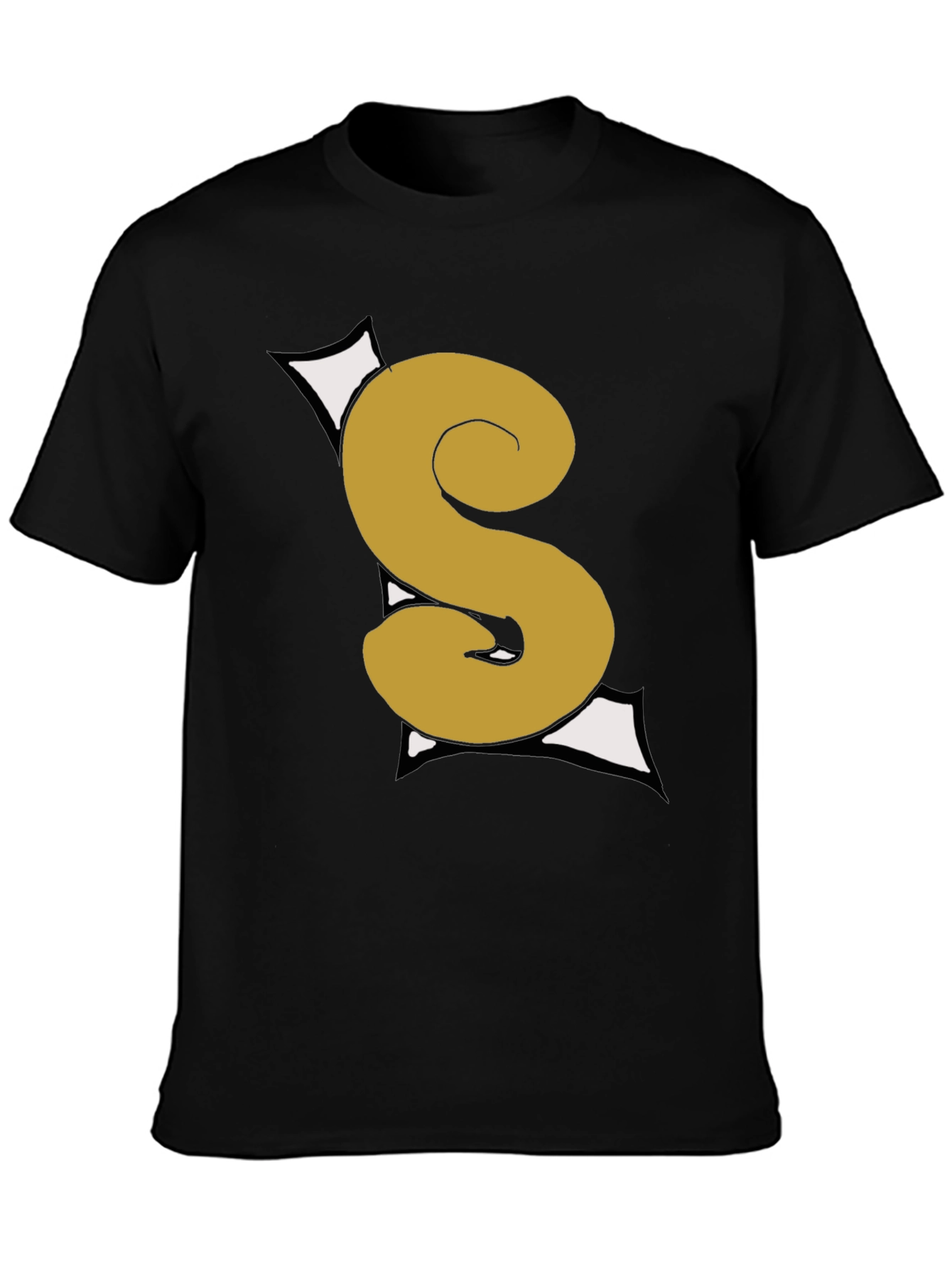 Graphic Black T-Shirt with Gold S Letter