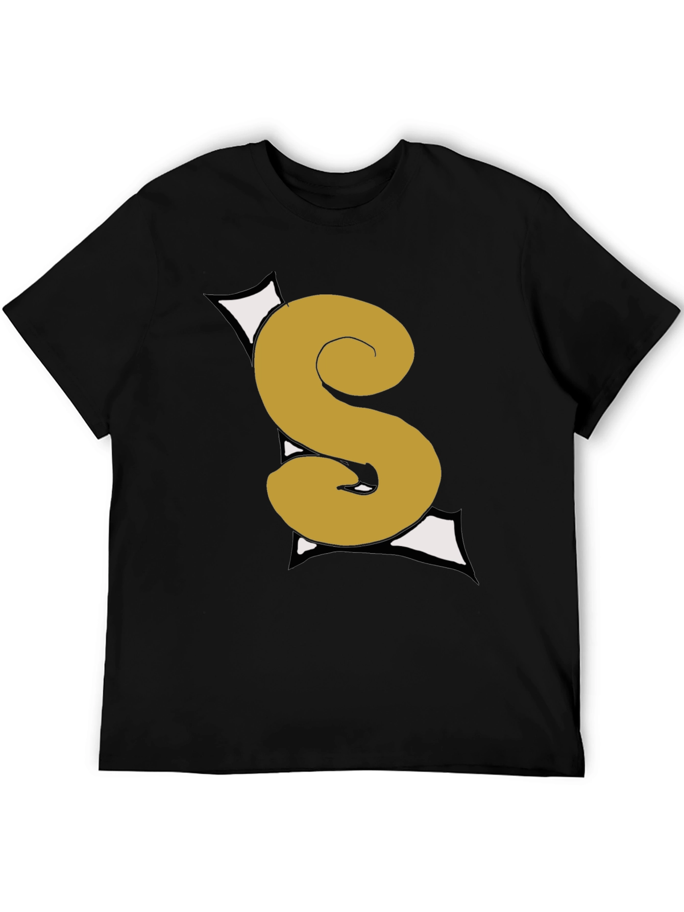 Graphic Black T-Shirt with Gold S Letter