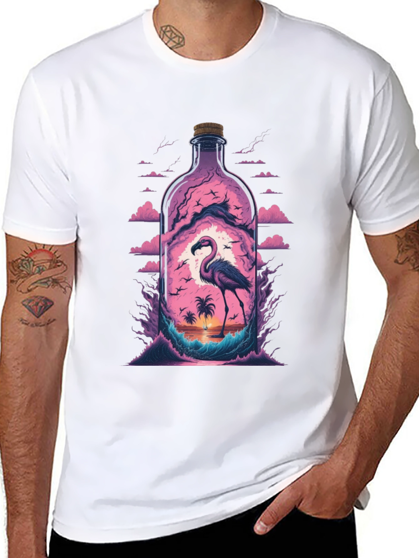 Flamingo Beach Bottle Graphic Tee