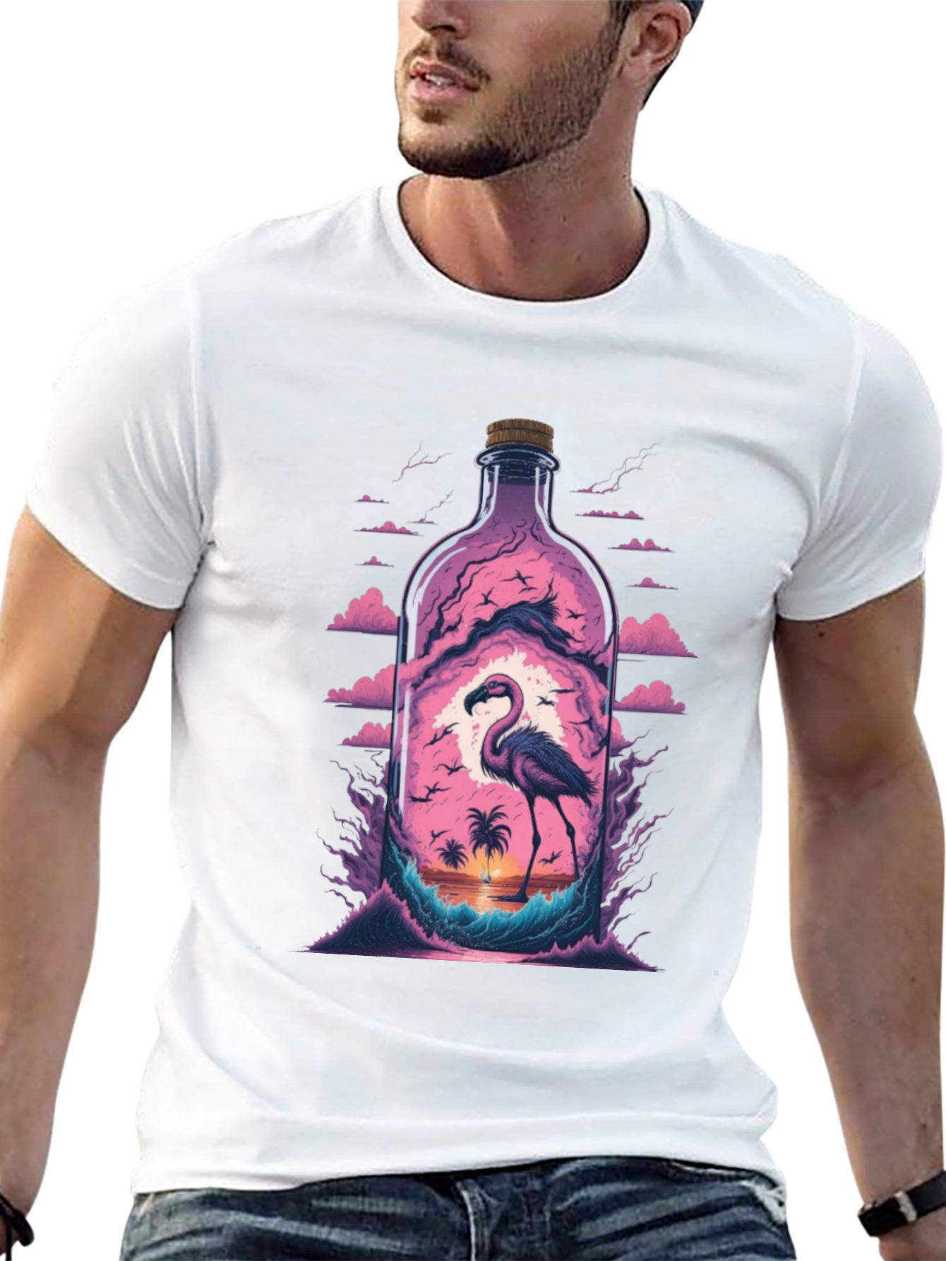 Flamingo Beach Bottle Graphic Tee