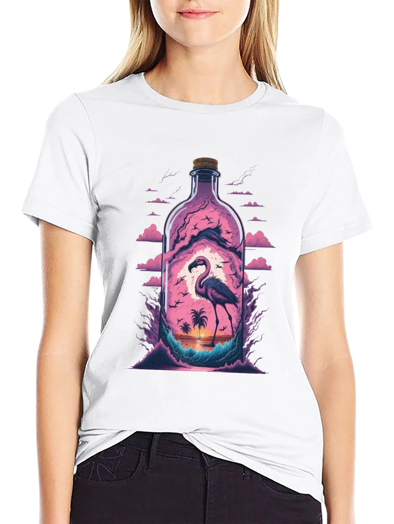 Flamingo Beach Bottle Graphic Tee