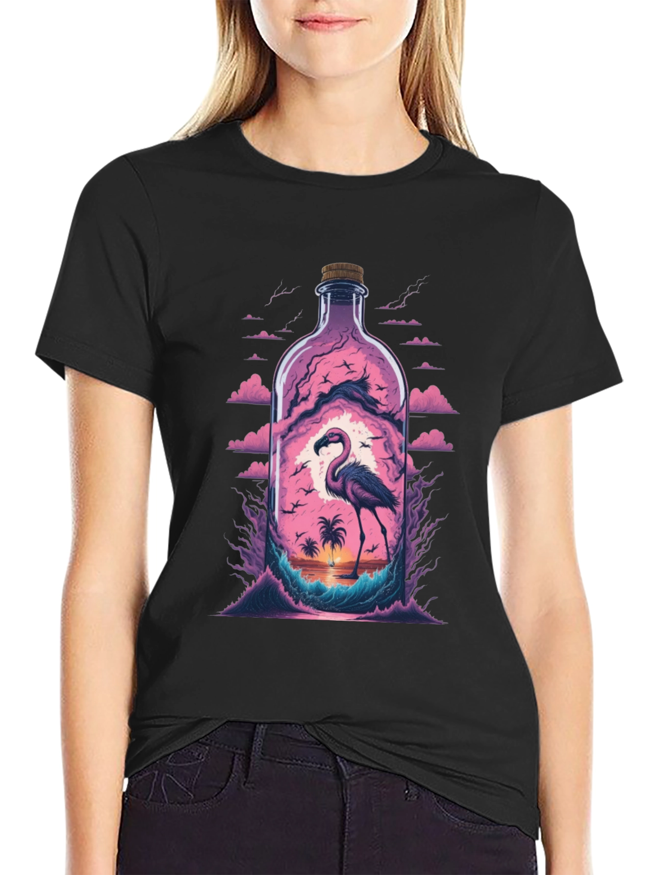 Flamingo Beach Bottle Graphic Tee