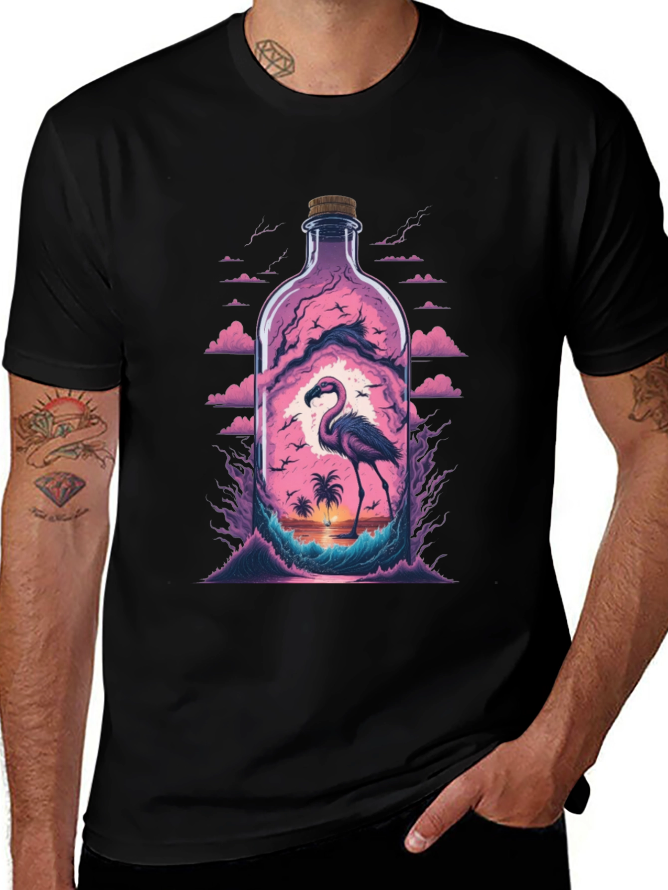 Flamingo Beach Bottle Graphic Tee