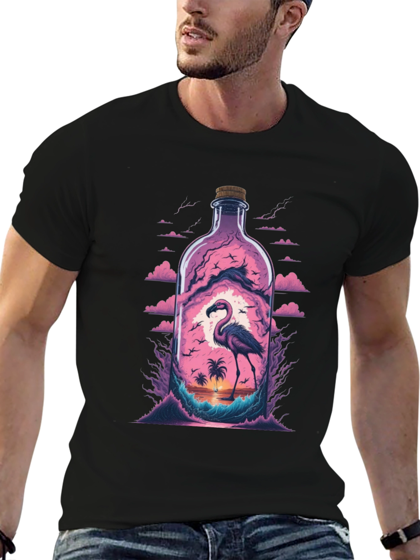 Flamingo Beach Bottle Graphic Tee