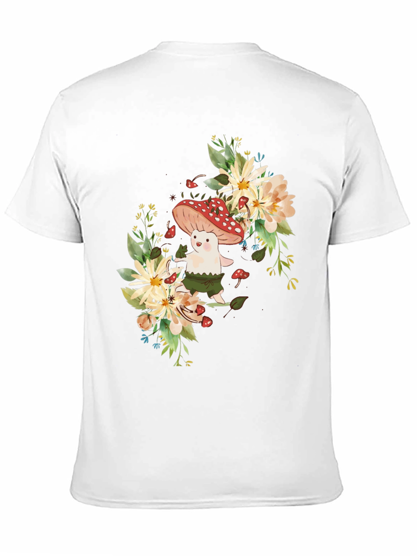 Mushroom & Floral Graphic Black Tee