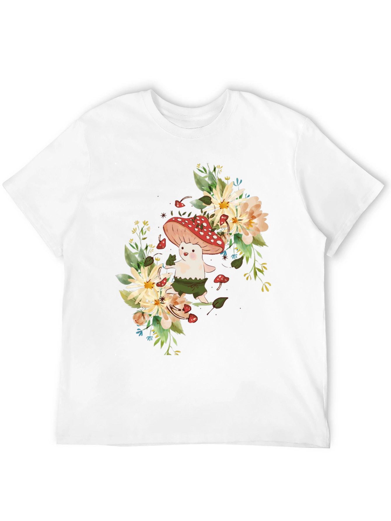 Mushroom & Floral Graphic Black Tee