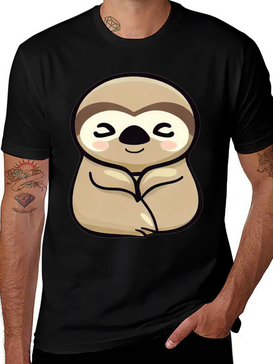 Cute Sloth Graphic Tee - Relaxed Fit Black T-Shirt