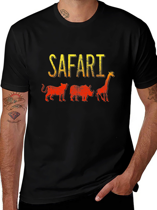 Safari Animals Graphic T-Shirt - Black Cotton Tee