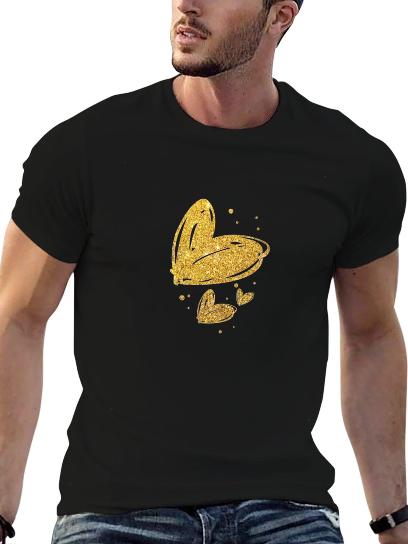 Golden Hearts Black T-Shirt