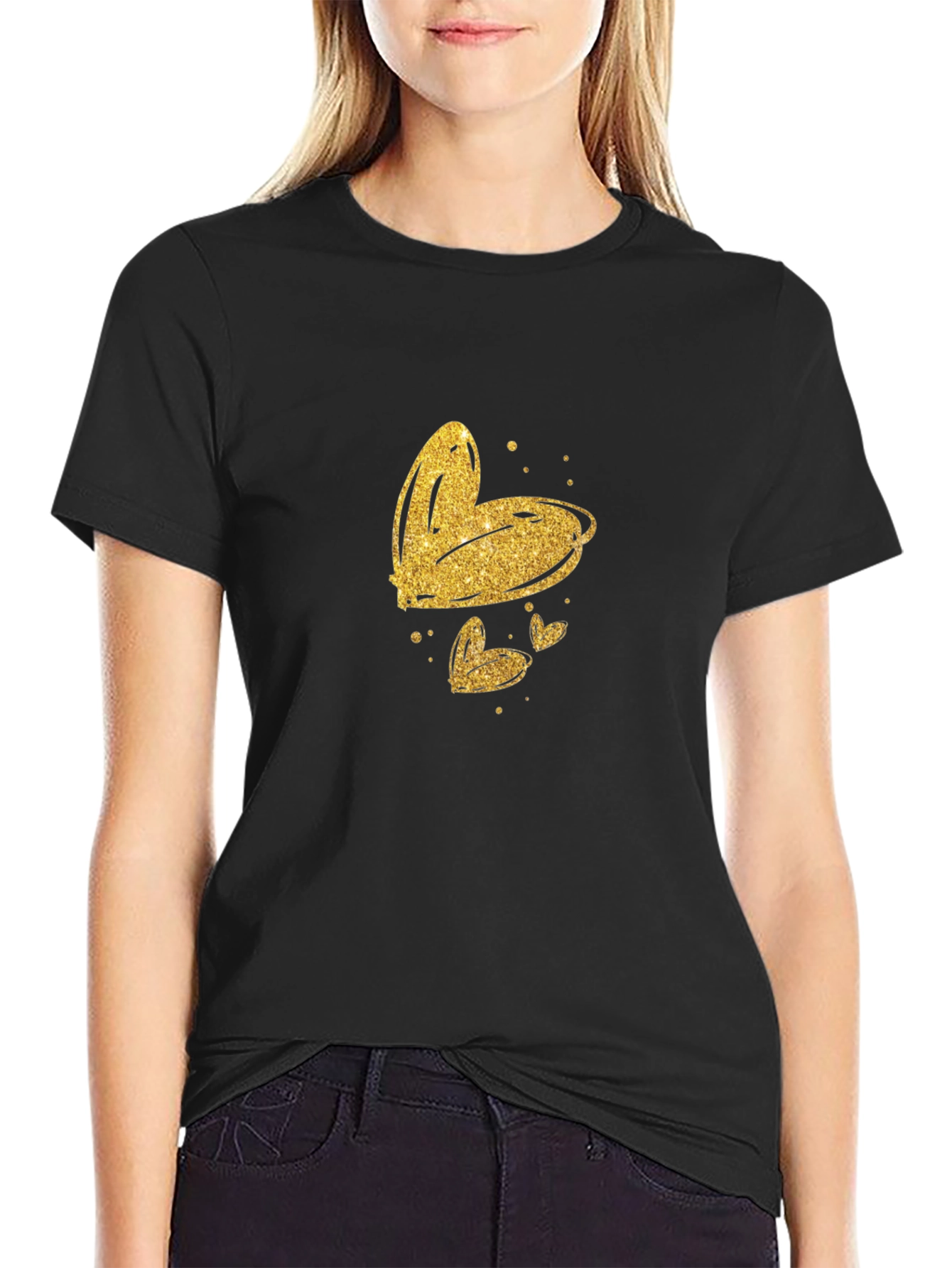 Golden Hearts Black T-Shirt