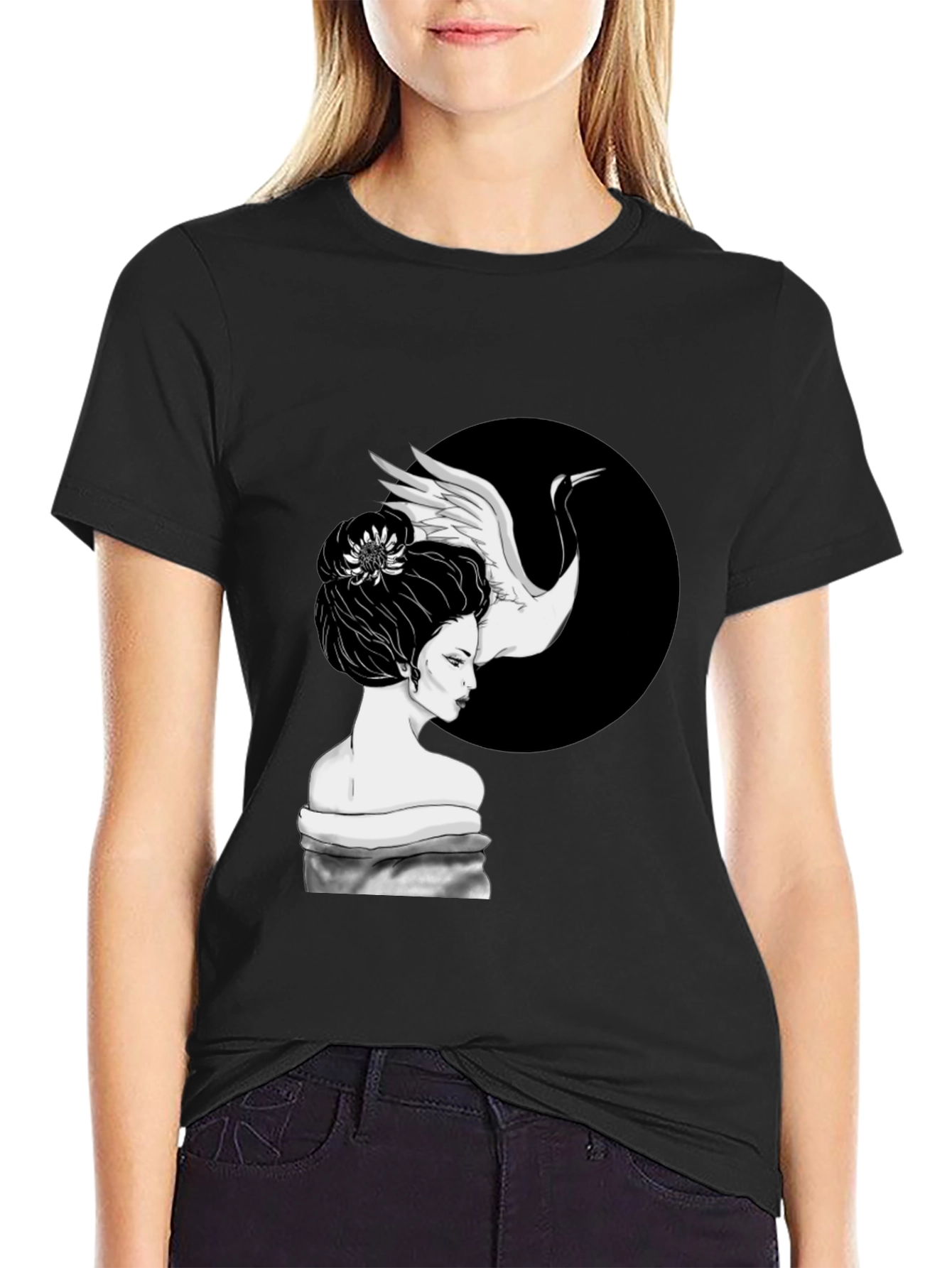 Crane Geisha T-Shirt - Unique Graphic Tee