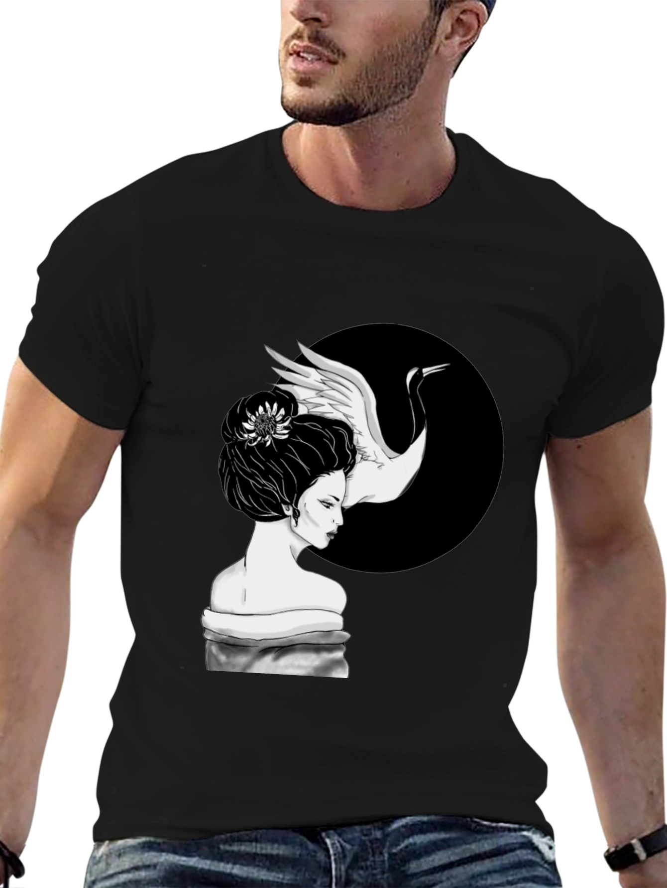 Crane Geisha T-Shirt - Unique Graphic Tee
