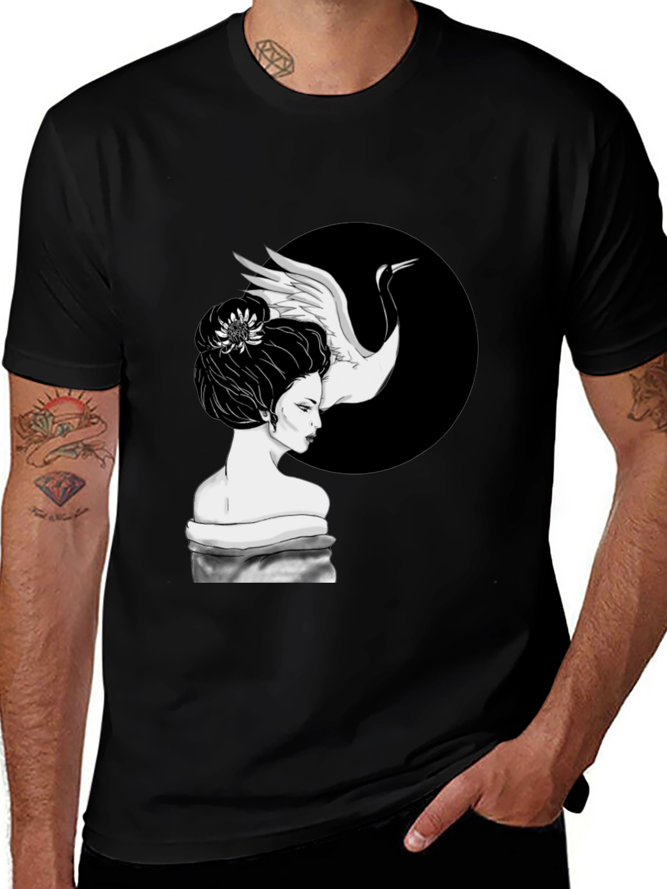 Crane Geisha T-Shirt - Unique Graphic Tee