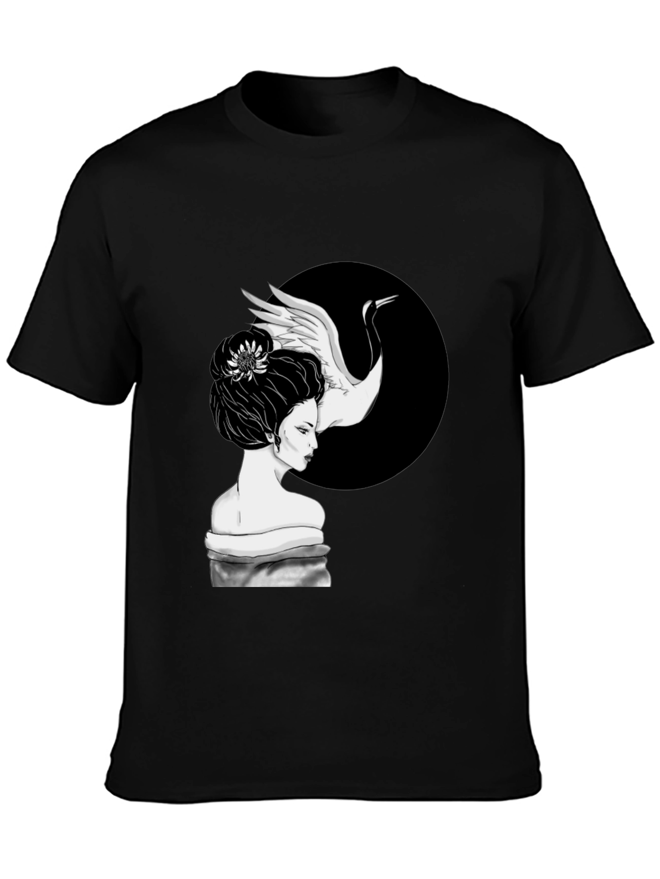 Crane Geisha T-Shirt - Unique Graphic Tee