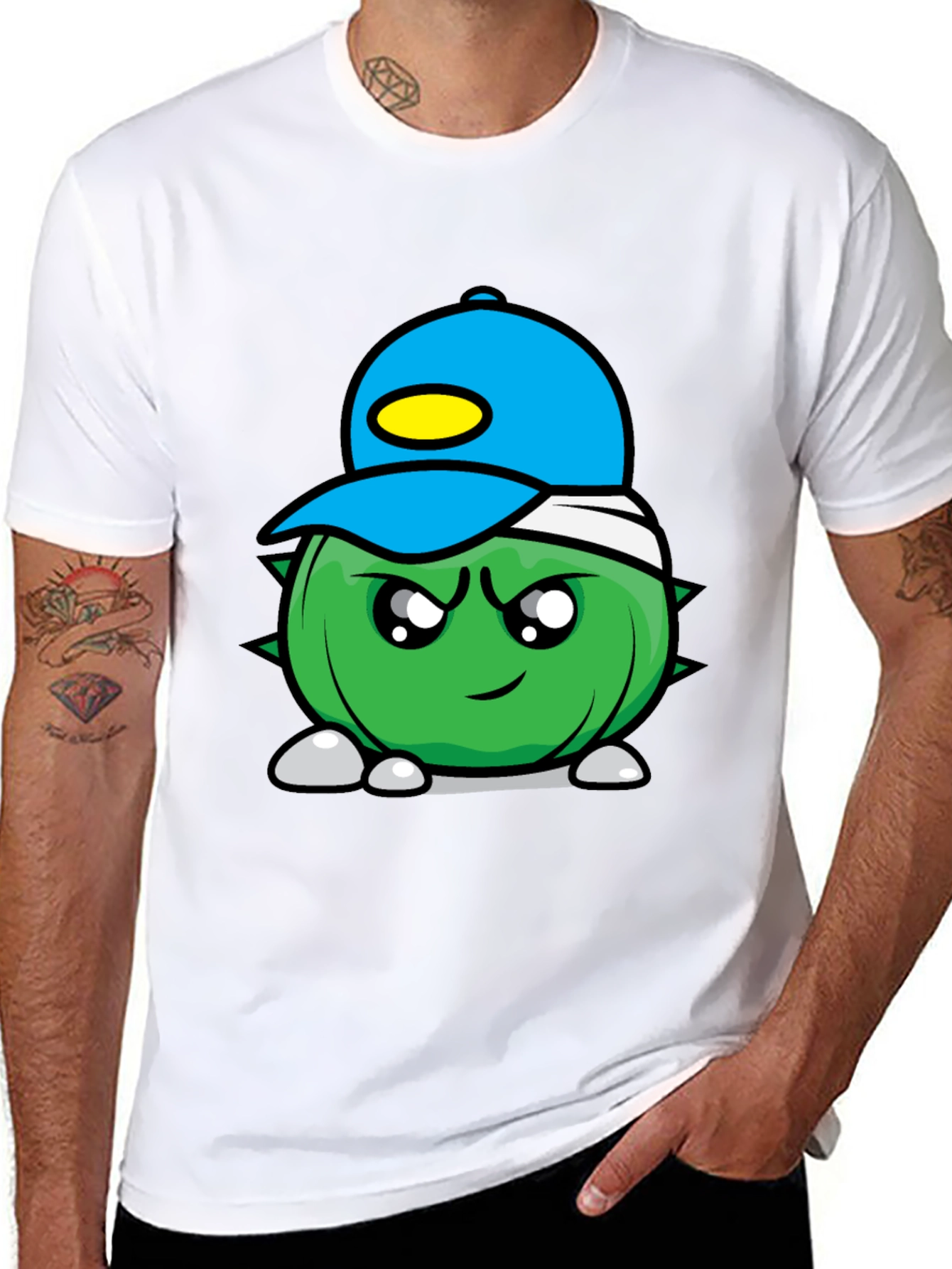 Cartoon Spiked Ball Black Tee