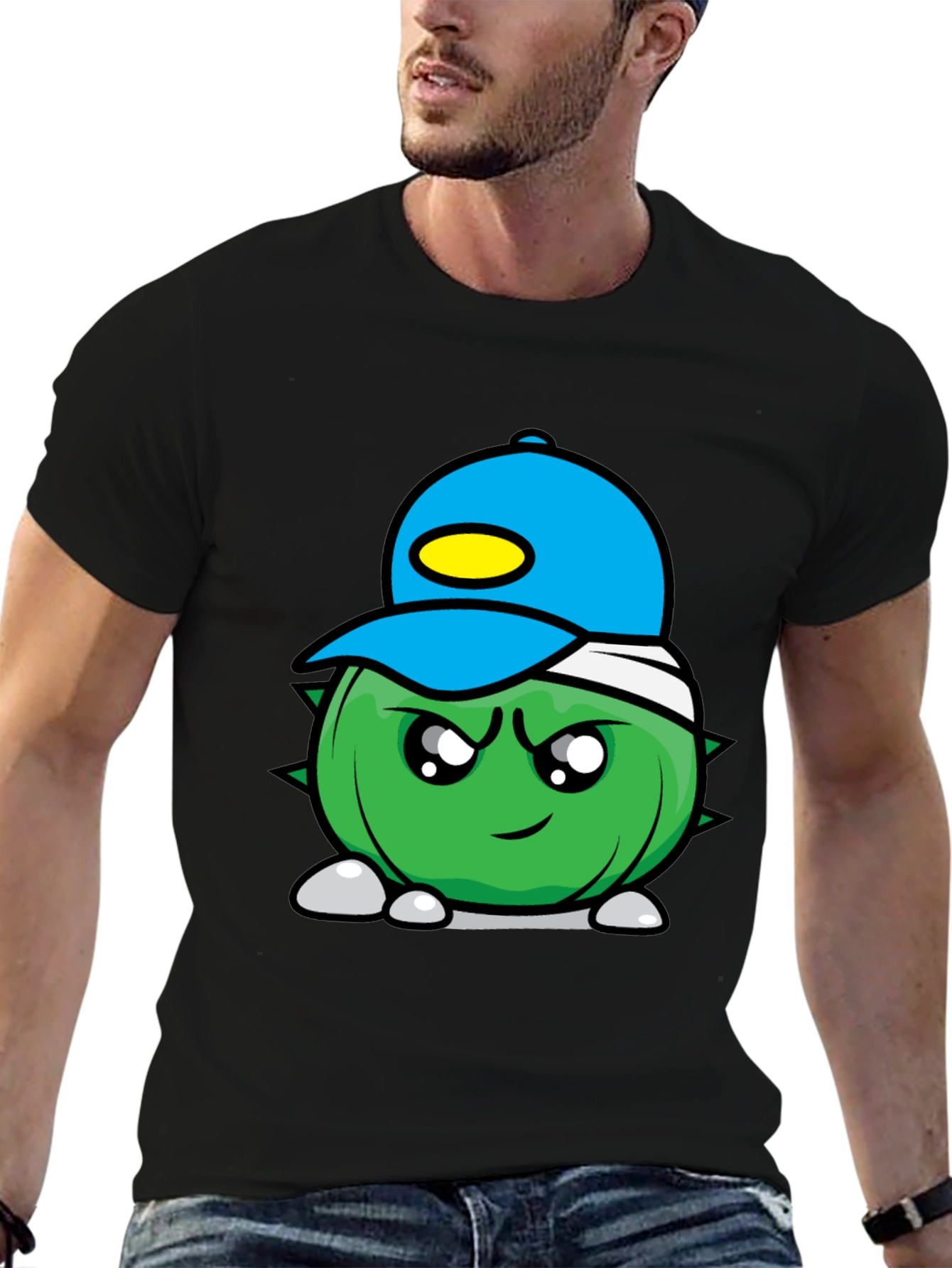 Cartoon Spiked Ball Black Tee
