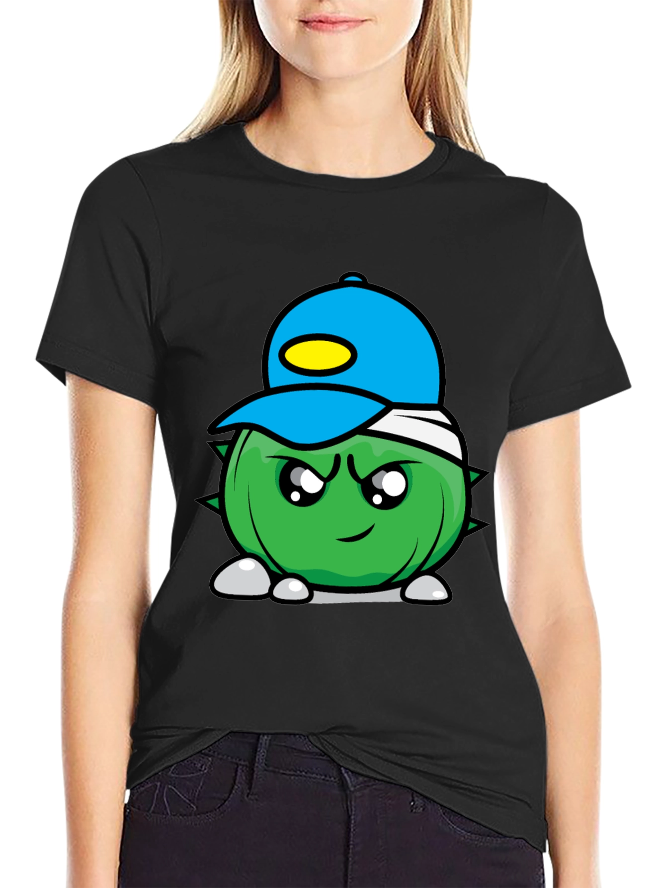 Cartoon Spiked Ball Black Tee