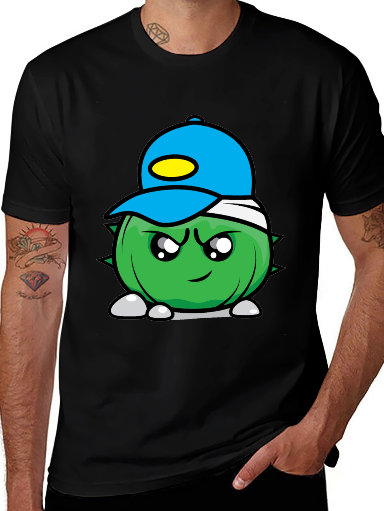 Cartoon Spiked Ball Black Tee