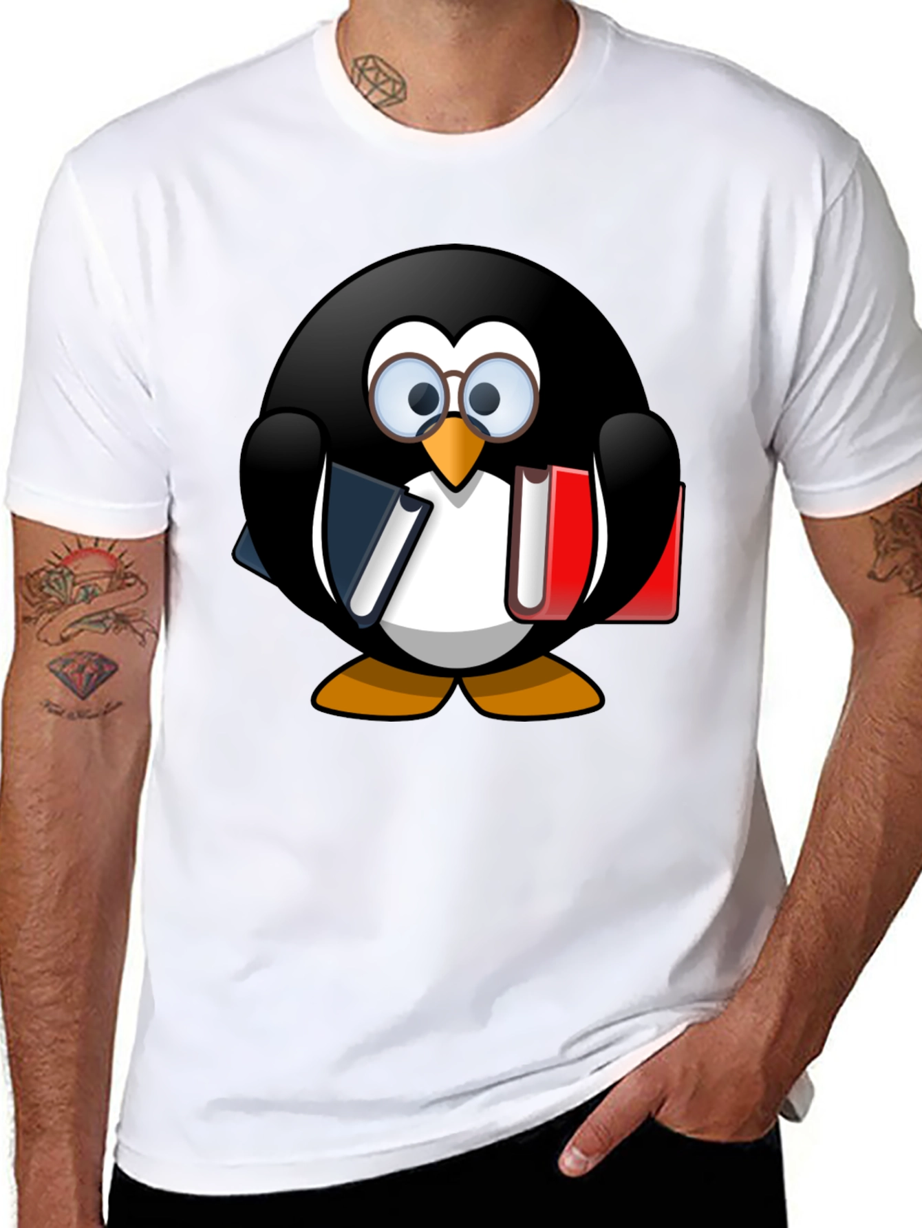 Penguin Bookworm Graphic T-Shirt - Unisex Casual Tee