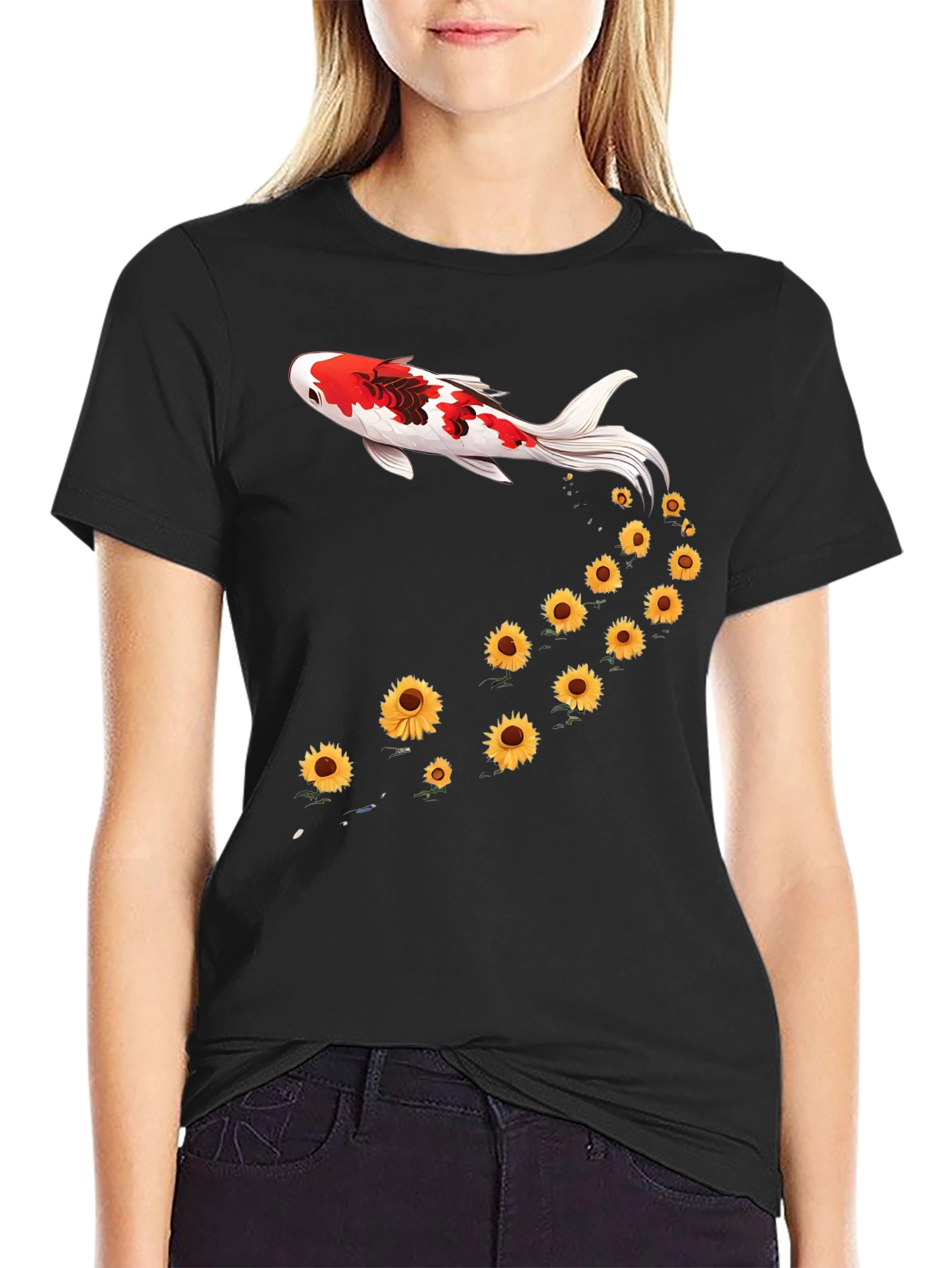 Koi Fish Sunflower Graphic Tee