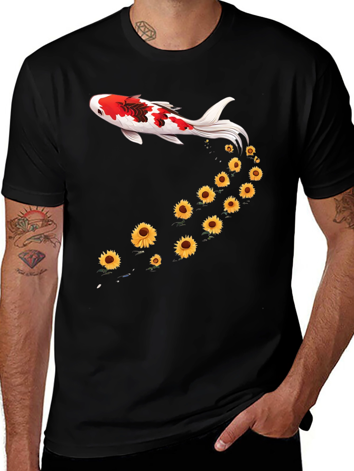 Koi Fish Sunflower Graphic Tee