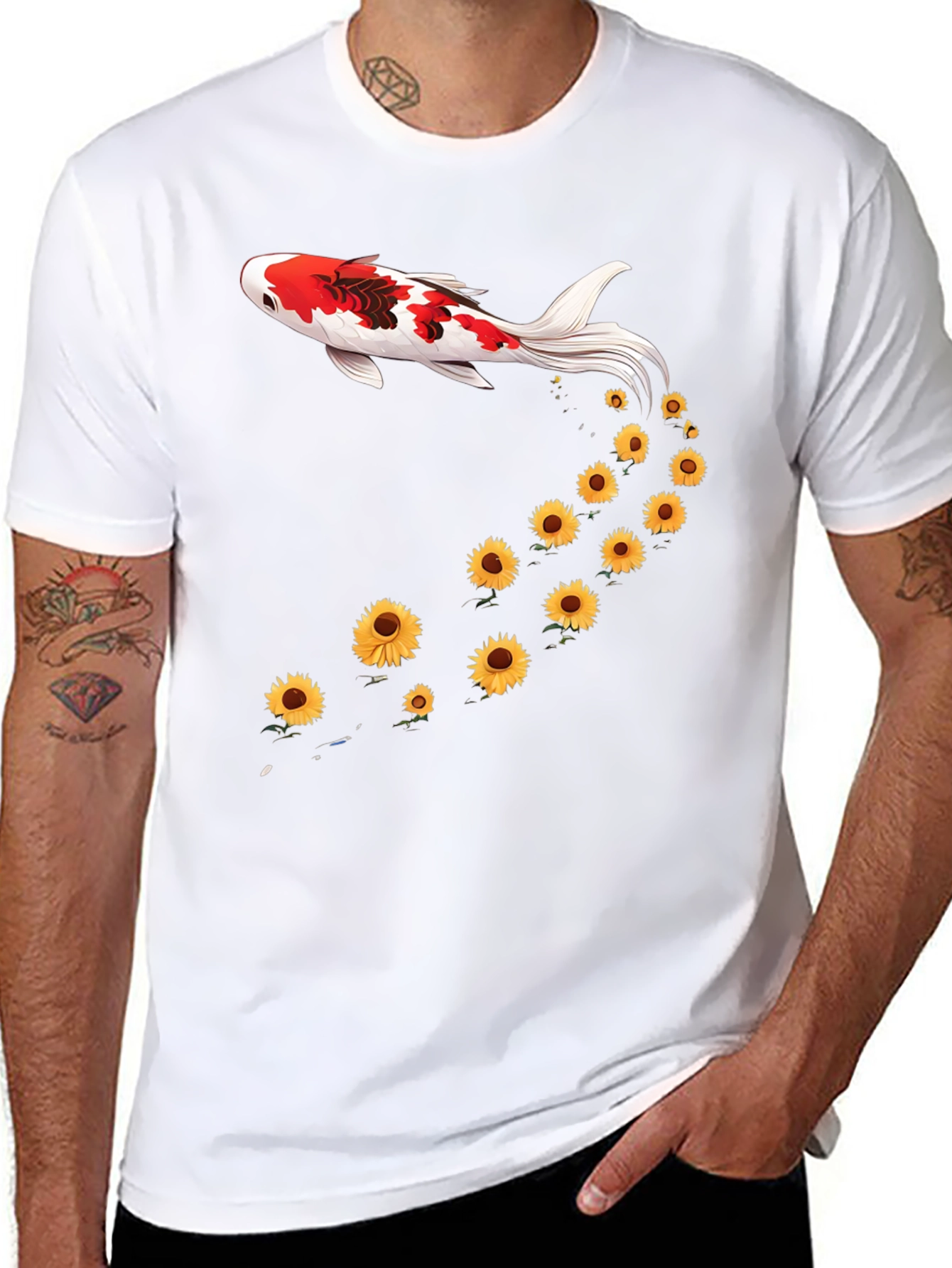 Koi Fish Sunflower Graphic Tee