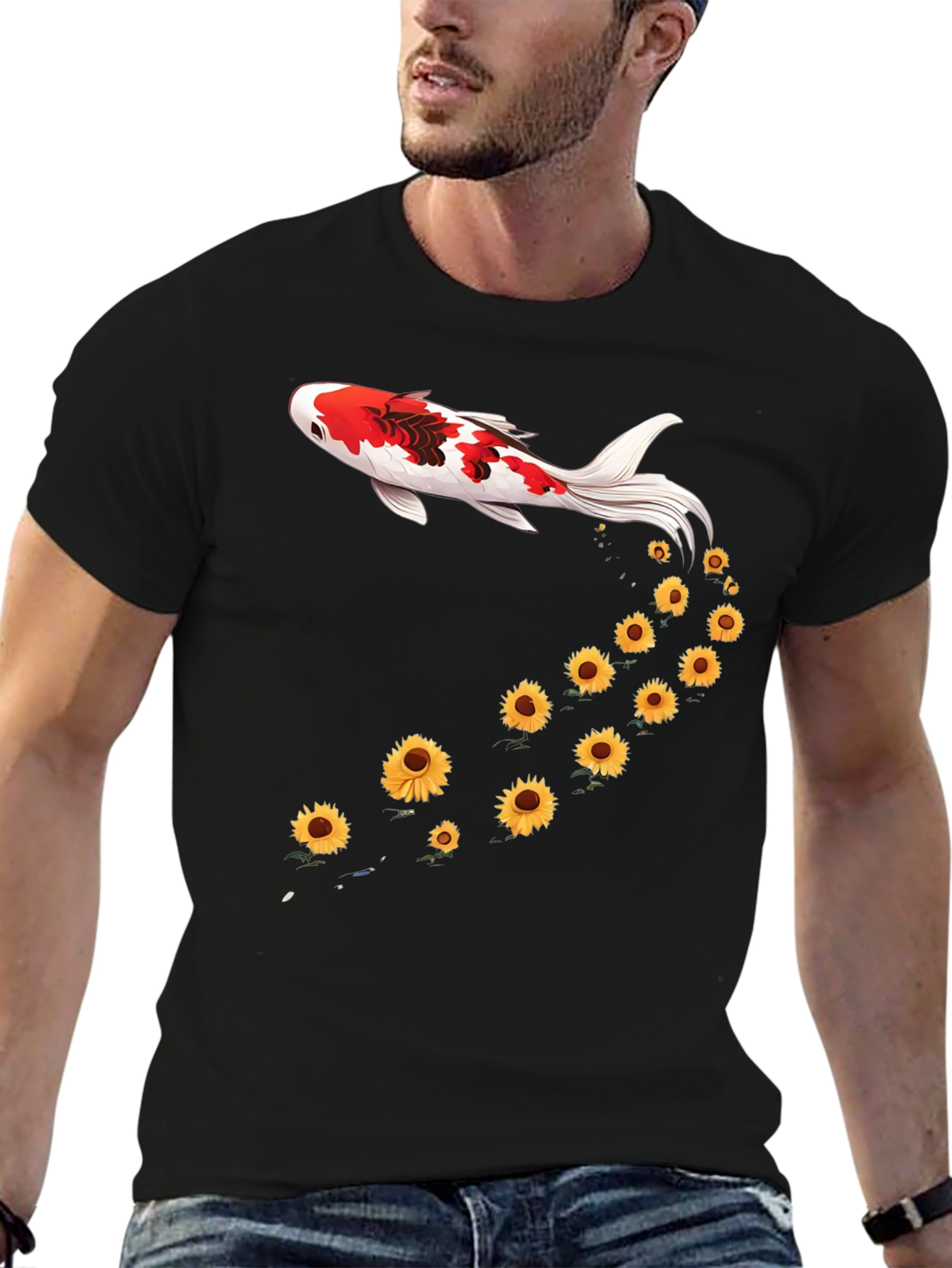Koi Fish Sunflower Graphic Tee