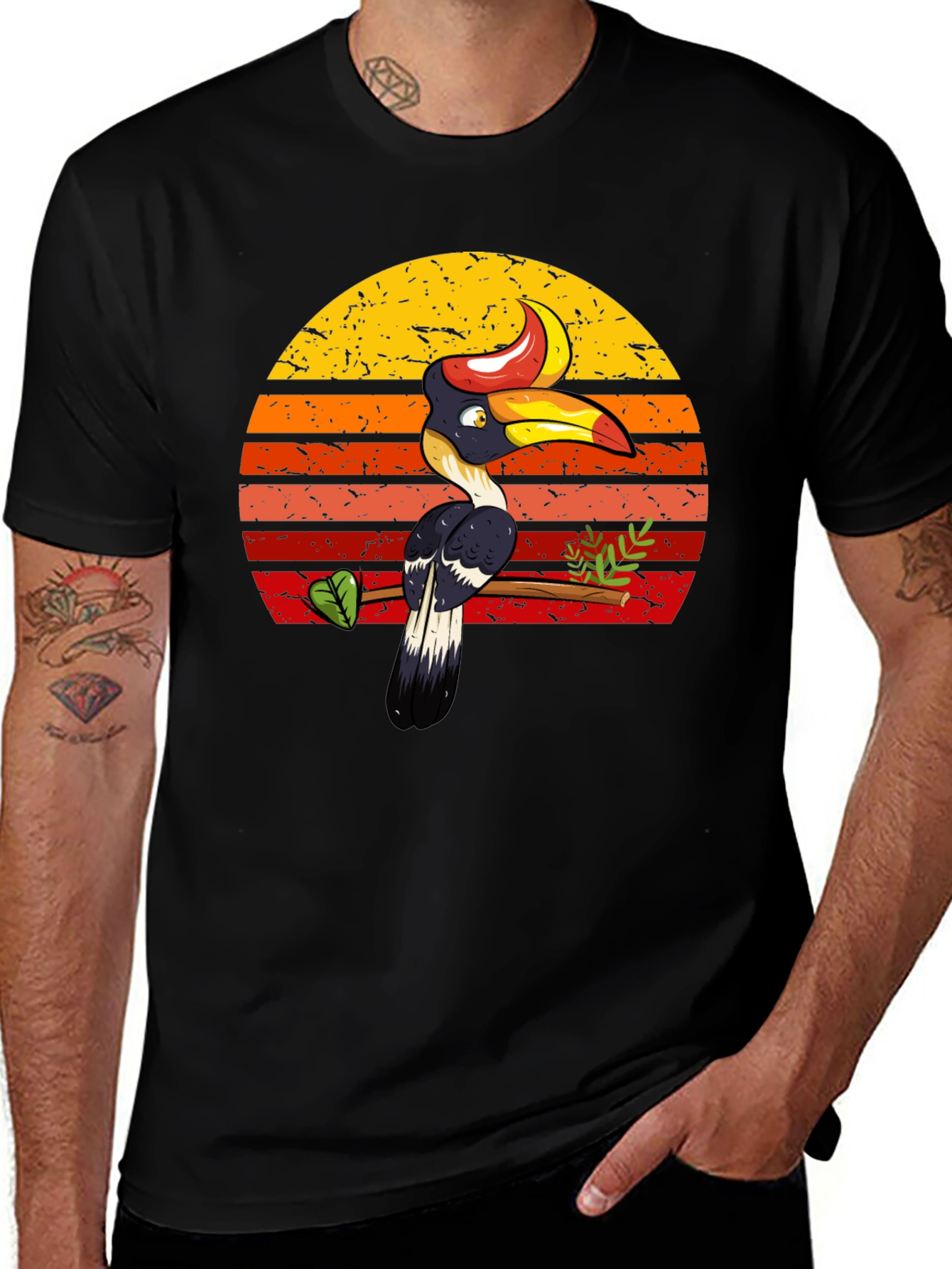 Tropical Toucan Sunset Graphic Tee - Unique Design