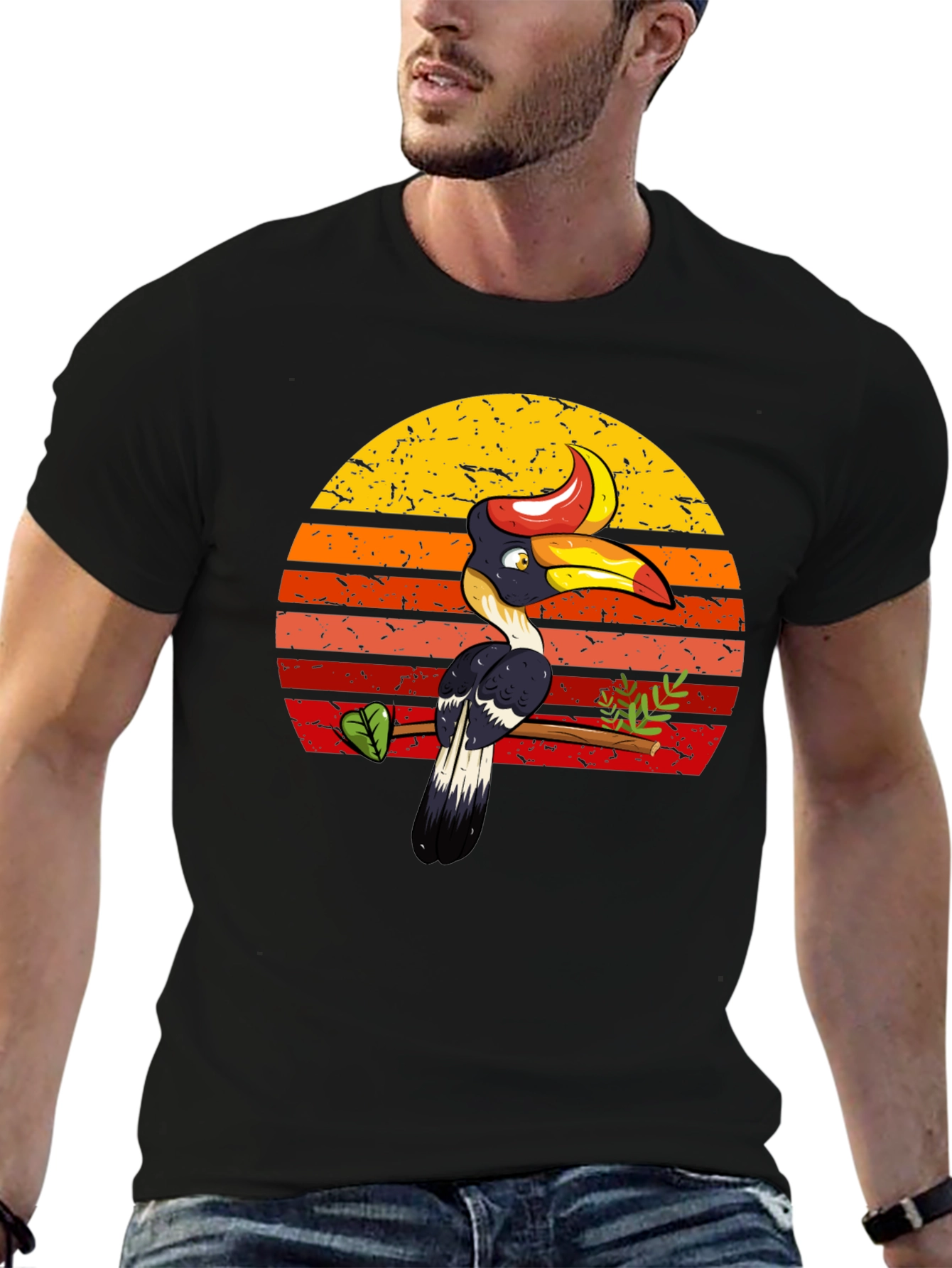 Tropical Toucan Sunset Graphic Tee - Unique Design