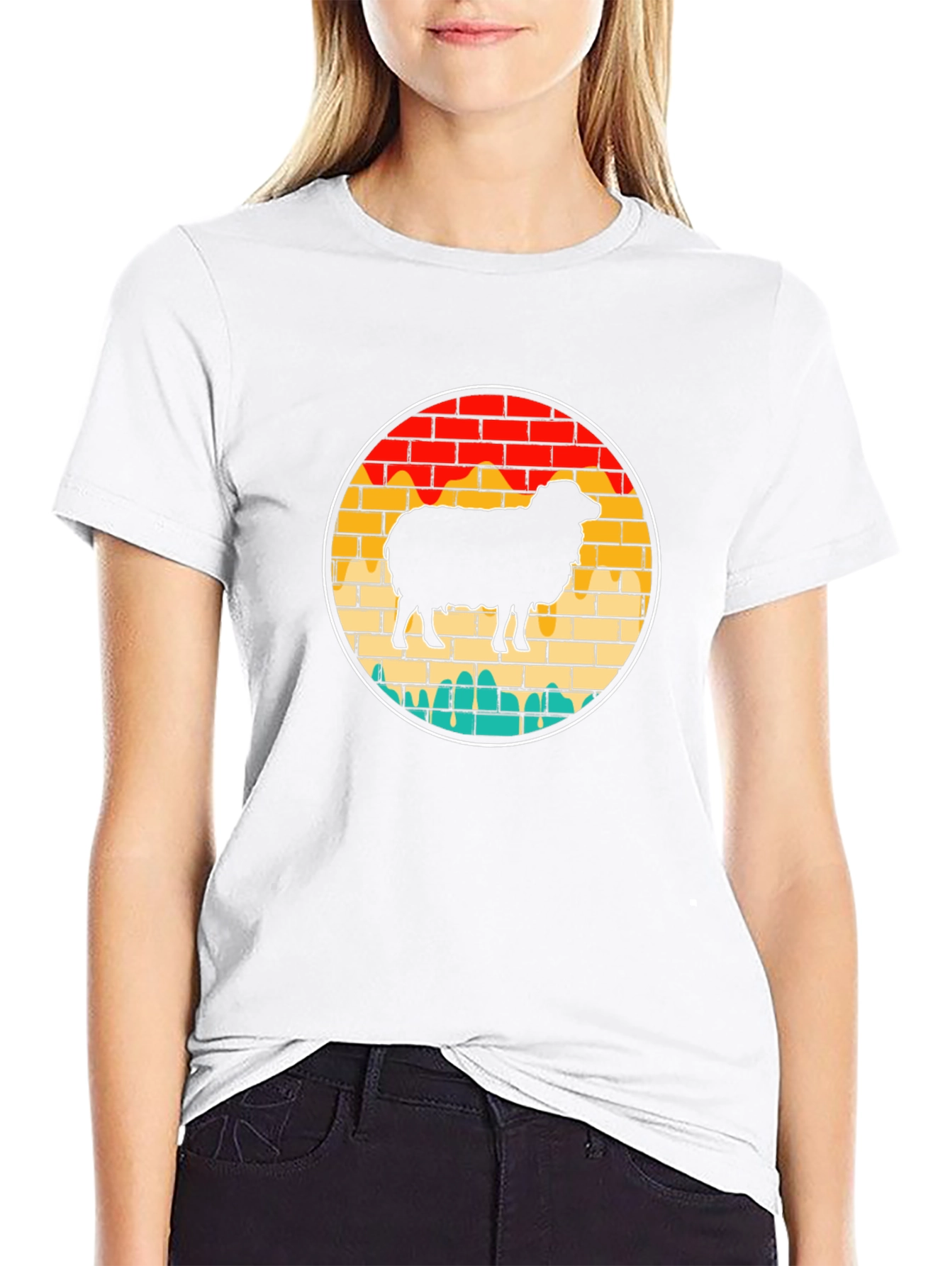 Retro Sheep Graphic Tee - Brick Wall Design