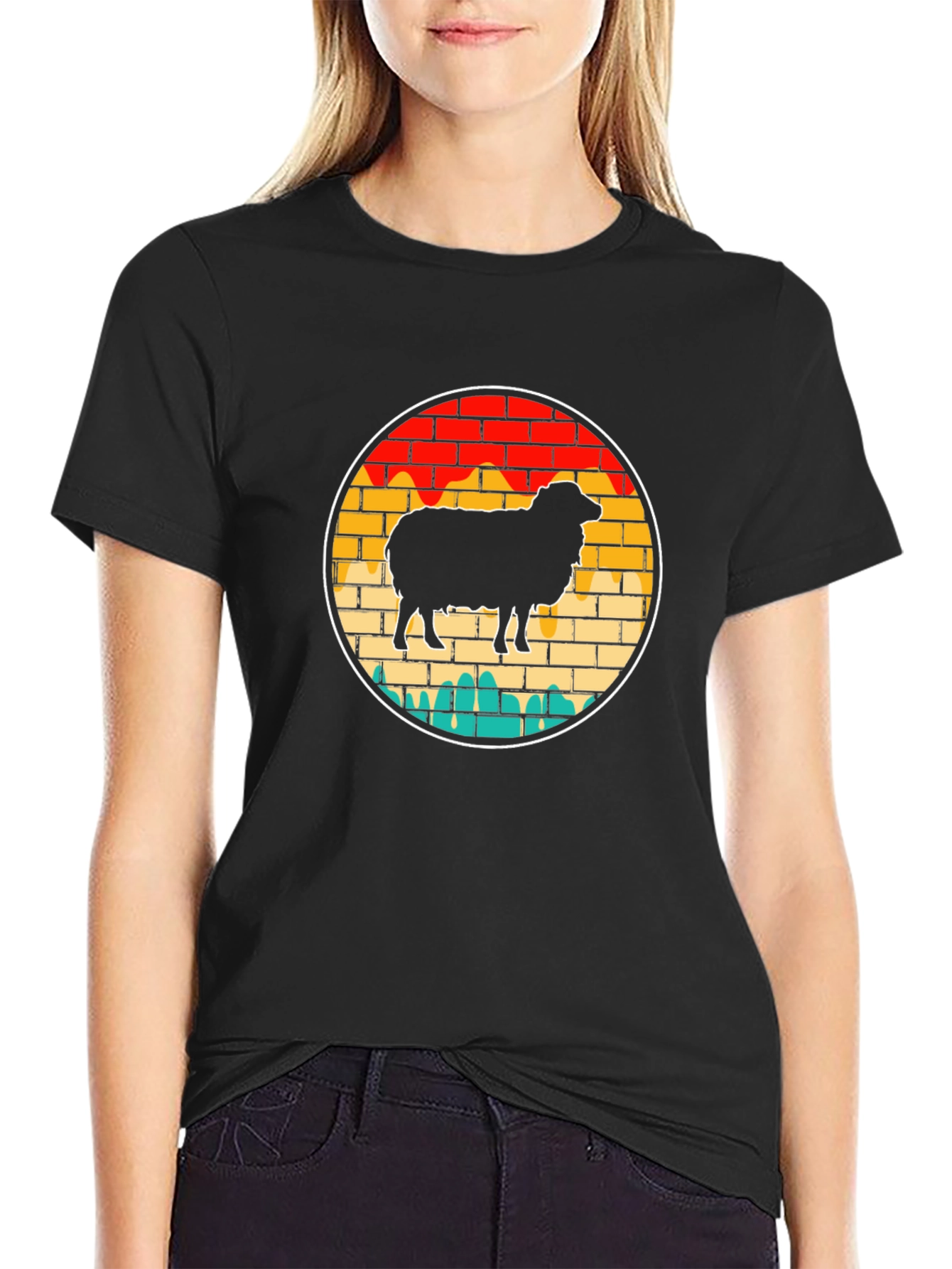 Retro Sheep Graphic Tee - Brick Wall Design