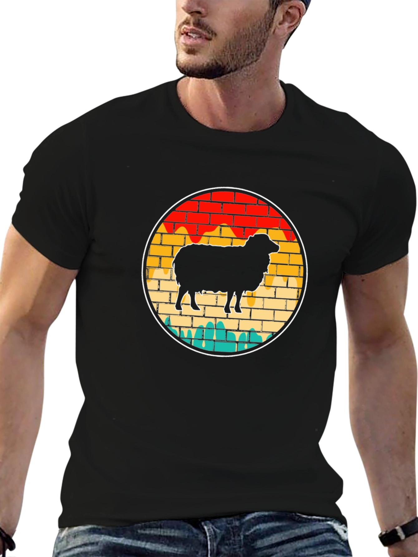 Retro Sheep Graphic Tee - Brick Wall Design
