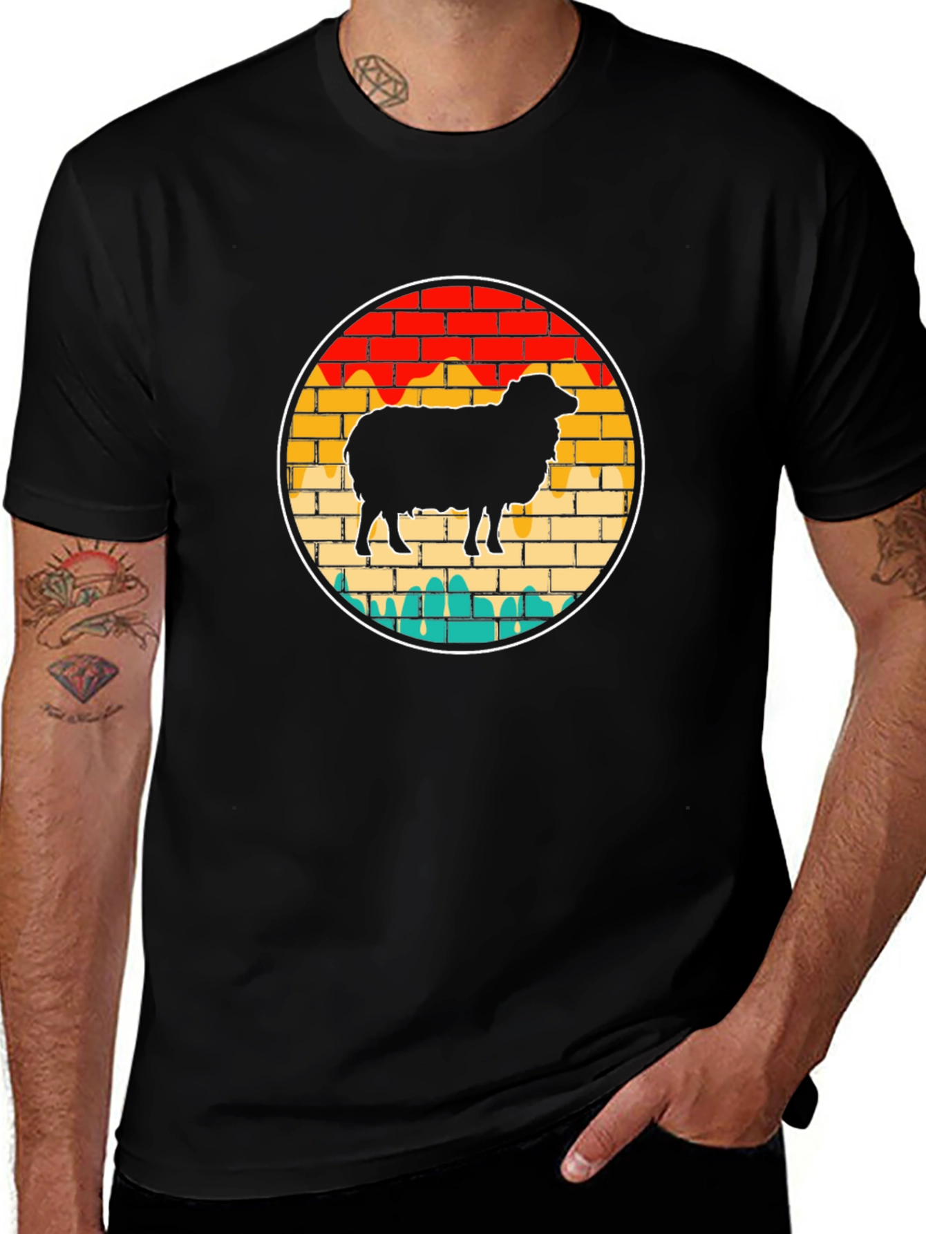 Retro Sheep Graphic Tee - Brick Wall Design