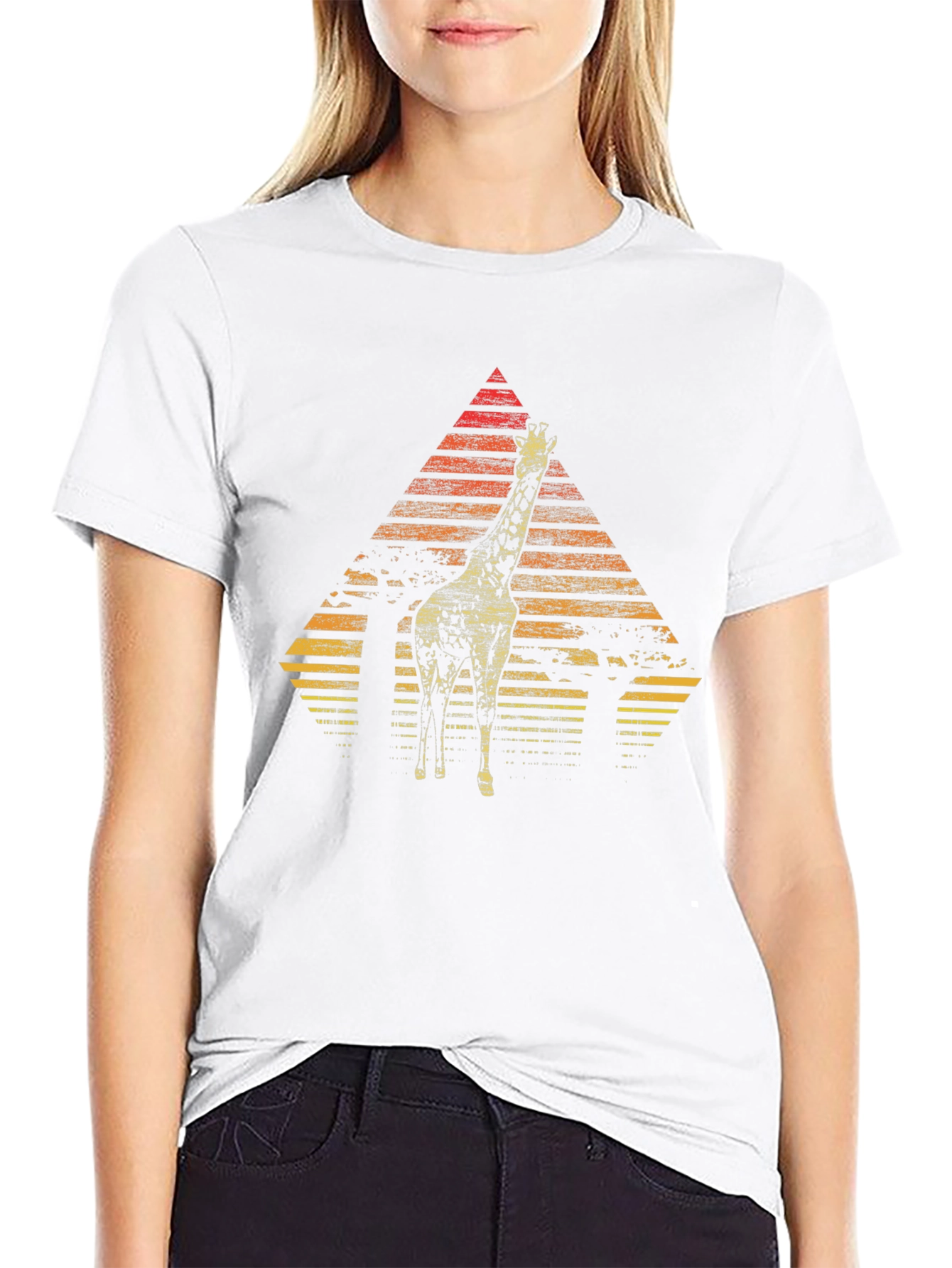 Giraffe Sunset Graphic Tee - Stylish Mens Black T-Shirt