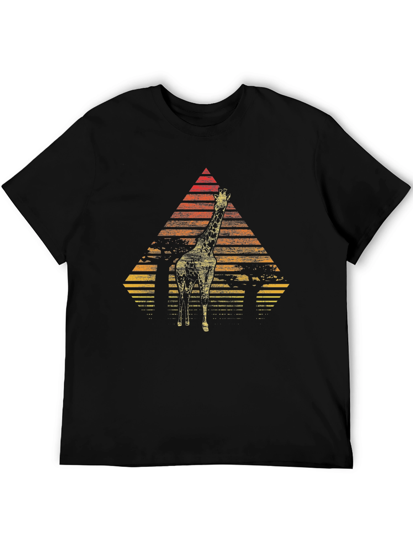 Giraffe Sunset Graphic Tee - Stylish Mens Black T-Shirt