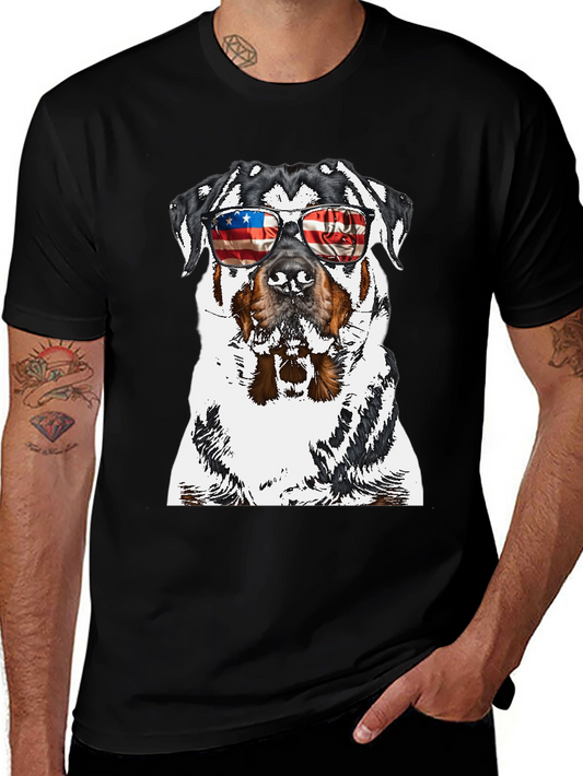Rottweiler Dog Patriotic USA Flag Sunglasses T-Shirt