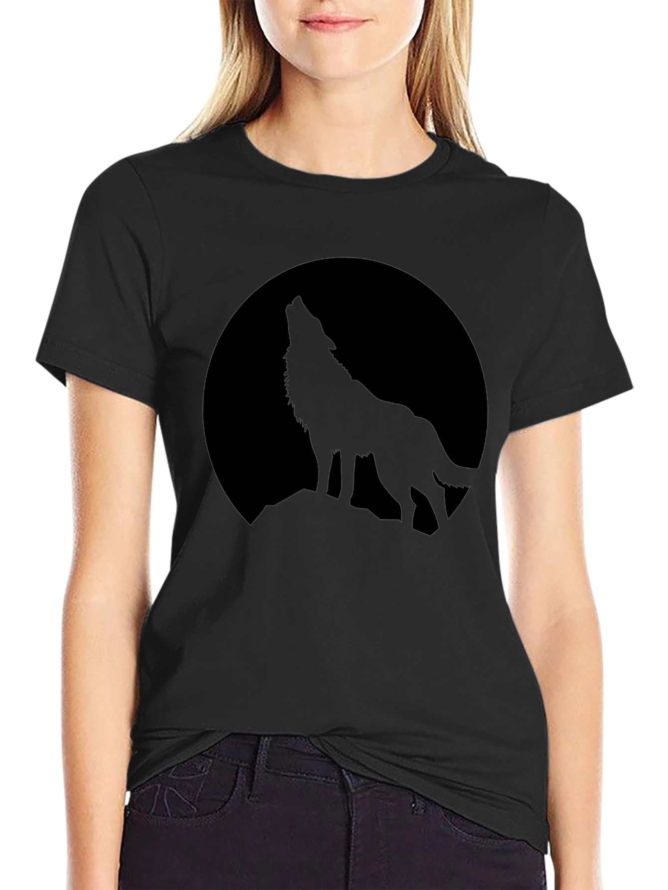Mens Black Wolf Moon Graphic Tee