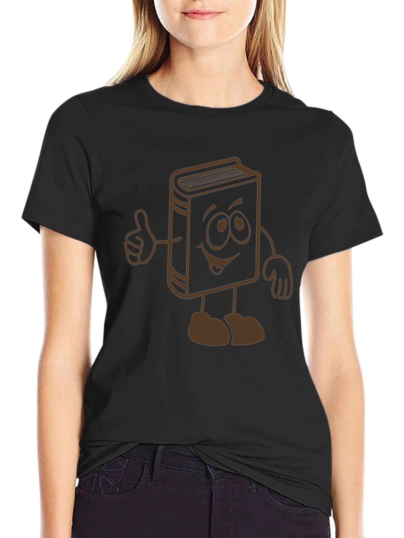 Cartoon Book Graphic Tee - Black Cotton Blend