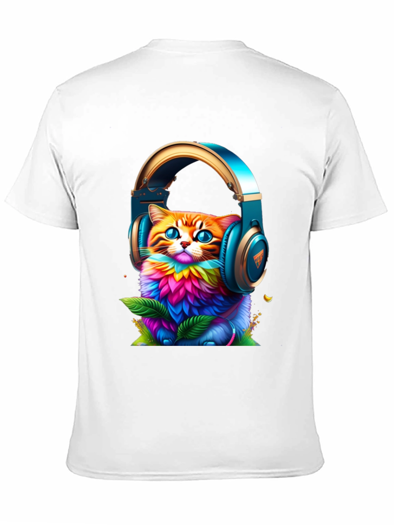 Vibrant Cat in Headphones Graphic Tee